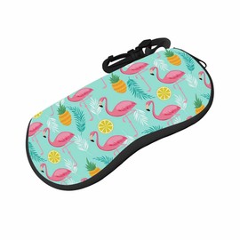 IBILIU Eyeglasses Case Pink Flamingo Pineapple Lemon Tropical Ultra Light Neoprene Sunglasses Case With Belt Clip,Soft Reading Glasses Case For Women Men