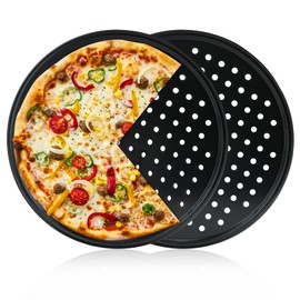 HMIEPRS 2Pcs 12inch Pizza Pan for Oven, Stainless Steel Round Pizza Pan with Holes, Non Stick Pizza Serving Tray Bakeware Crisper Pan for Home Baking Supplies Kitchen