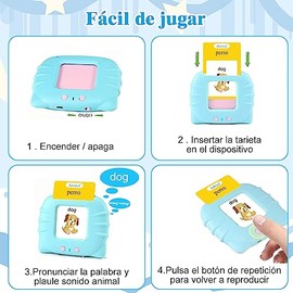 Juguetes de Aprendizaje con Tarjetas Flash Parlantes, Lectura Bilingüe en Español e Inglés, Máquina de Lectura de Juguetes Educativos con 224 Palabras, Juguetes Regalo de Cumpleaños para niños (255 Tarjetas, 510 Palabras【Azul】)