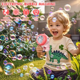 Panacare Dinosaur Bubble Machine, Children's Bubble Toy 10,000+ Bubbles / Min with Bubble Solution, 20 Bubble Holes for Wedding/Birthday/Party, Gift for Boys and Girls 345678