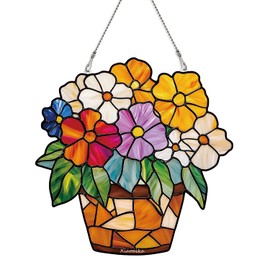 MIDEFINCH Acrylic Stained Glass Style Colorful Flower Window Hanging, Lightweight Faux Stained Glass Suncatcher for Home Decor, Floral Wall Decoration, Ideal for Windows and Sunlit Spaces 8" x 8"