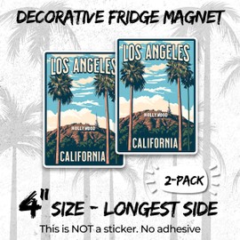 Hollywood Los Angeles California Magnet 4 Inch 2-Pack City Film – Strong Vinyl Decorative Travel Magnets for Fridge Locker Kitchen Office – Cute Fun Aesthetic Cool Durable & Long-Lasting ID44999