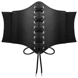 AOGOE Corset Belt for Women, Women's Lace-up Corset Elastic Waist Belt, Vintage Lace-up Elastic Waist Belt, Tied Waspie Wide Belt for Women, Women Elastic Waist Belt, Women’s Corset Belt, Black