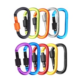 MORAINJAY Available Carabiner, Pack of 10 Aluminium Carabiner Hooks, D Shape Keyring Carabiner with Screw Cap, Climbing Carabiner Clips for Camping, Backpacking, Fishing, Hiking or Travel