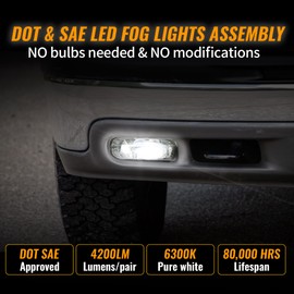 DOT Approved LED Fog Lights Fog Lamps Replacement Compatible with 1999-2002 Chevy Silverado 1500 2500 3500, 2000-2006 Chevy Suburban Tahoe