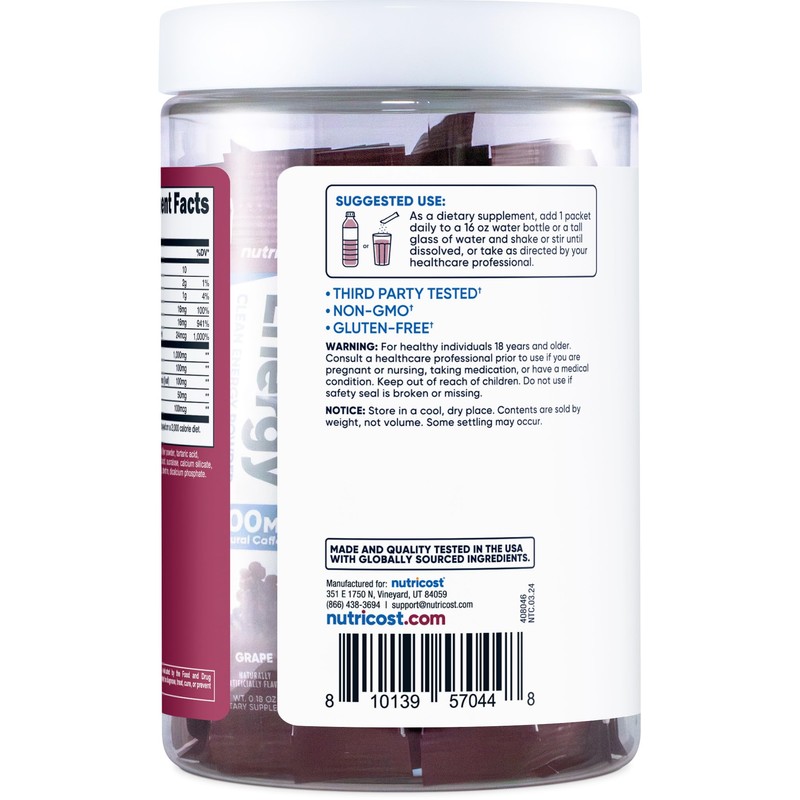 Nutricost Energy Complex Stickpack (20 Servings) Grape Flavored - Gluten-Free