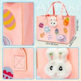 Aviski 4PCS Easter Egg Hunt Bags, Easter Bunny Gift Bags with Handles, Easter Treat Bags, Felt Easter Bags for Gifts Wrapping, Egg Hunt Game, Easter Party Supplies, 12" x7.8" x6.8"