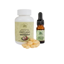 ORE Pack Aceite de Orégano 10 ml + Cápsulas de Aceite de Orégano y Coco 100 Pzas | 80% Carvacrol | Softgel 500 mg | Suplemento Alimenticio | Set de 2 