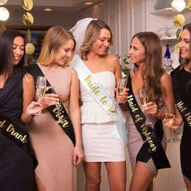 STAY GENT 18 Pieces Bride to Be Sashes Set, 17 Pieces Black with 1 Piece White Sash's Gold Text for Hen Night Party Wedding Ladies Night Out, xiaoxie