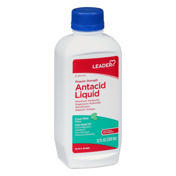 Leader 2PK Leader Regular Antacid Liquid, Cool Mint, 12 Fl