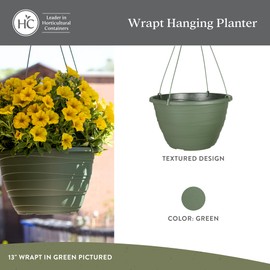 The HC Companies The HC Companies 13 Inch Wrapt Hanging Planter- Lightweight Outdoor Plastic Hanging Pot for Plants, Herbs, Flowers, Green (2 Pack)
