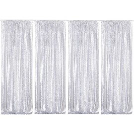 Poise3EHome Silver Sequin Backdrop Curtains,4 Panels Silver Sequin Backdrop, 2FTx8FT Sequin Curtains for Party Wedding Sequence Backdrop