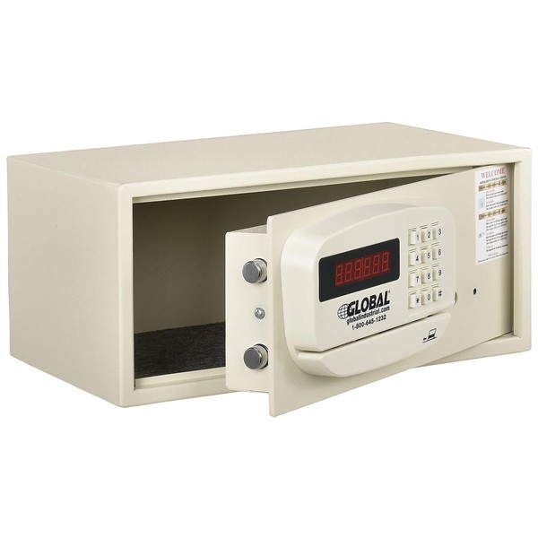 Global Industrial Hotel Safe Electronic Lock w/Card Slot, Keyed Differently, Off White, 15"Wx10"Dx7"H