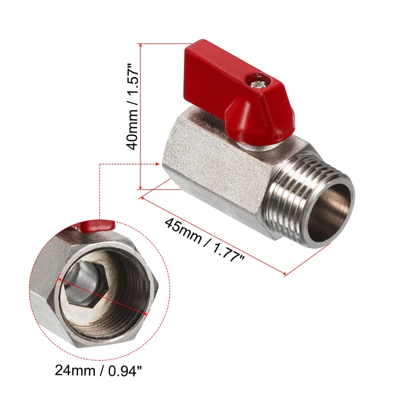 PATIKIL 1/2 NPT Brass Mini Ball Valve, 2 Pack NPT