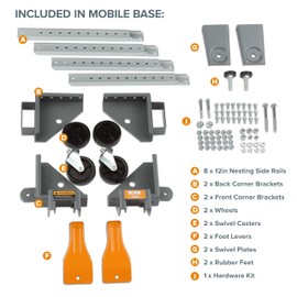 BORA Universal Mobile Base Kit with 3-Inch Wheels and Steel Foot Levers - Fully Adjustable Low-Profile Design Portable Base for Tools and Equipment for Easy Mobility 400 Lbs Max Weight - PM-1050