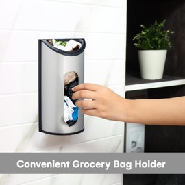 Greenco Plastic Bag Holder, Saver, & Dispenser, Wall Mount Plastic Bag Holders for Grocery Bags w/Extra Wide Opening Storage - Grocery Holder Dispenser for Trash and Shopping Bags