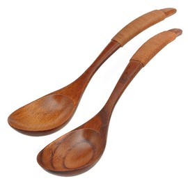 HugeStore 2 Pcs Chinese Style Handcrafted Wooden Wood Soup Spoon