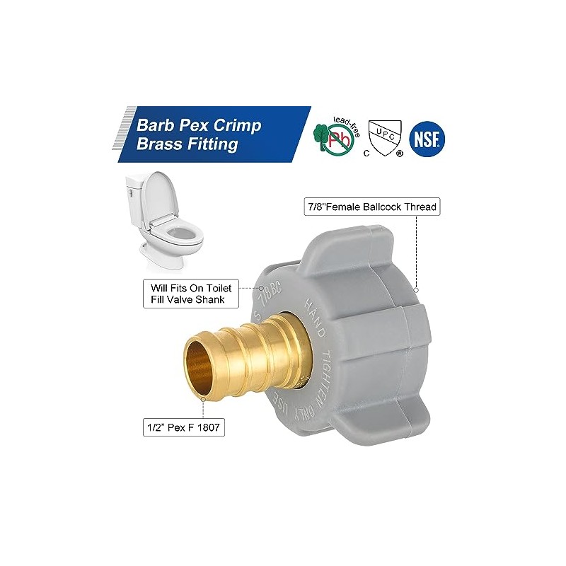 EFIELD 1/2 Inch PEX x 7/8 Inch Ballcock Swivel Brass