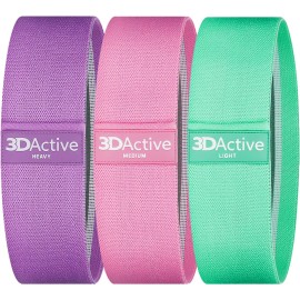 3DActive Fabric Resistance Bands Set Legs Glutes Butt Wide Non-Slip Glute Band - Purple, Pink, Green