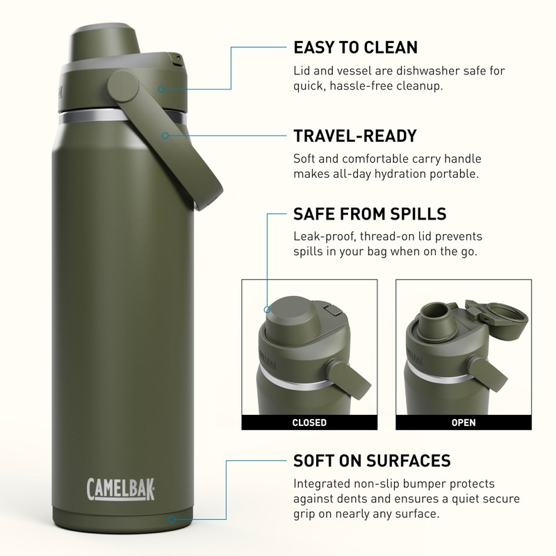 CamelBak Thrive Chug Water Bottle, 750 ml, Insulated Stainless Steel,