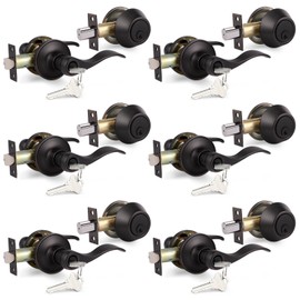 Probrico Deadbolt Handle Set Bronze Front Door Handle, Exterior Keyed Alike Door Lock Set Single Cylinder, Entry Door Lever, 6 Sets