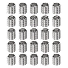HARFINGTON 25pcs Threaded Inserts 1/4-28 UNF 2.0D (12.7mm) Helical 304 Stainless Steel Coiled Wire Thread Sleeve for Plastic Wood Thread Repair, Silver