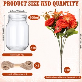 XunYee 10 Set Fall Thanksgiving Table Centerpiece Decor with Flower Mason Jar Flower Centerpiece Mason Jar Vases Decor for Fall Thanksgiving Party Wedding Reception Home Table Decor