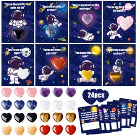 24 Pack Valentines Day Gifts for Kids,Valentines Day Cards for Kids School classroom,valentines heart Crystals with Cards,Valentine Exchange Party Favors for Kids Boy Girls,Valentines Goody Bag Filler