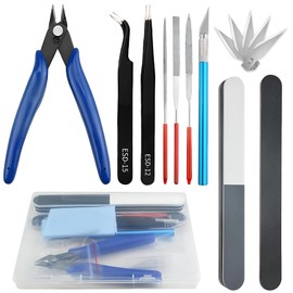 AMSNINK 15 Piece Model Tools Kit for Model Makers, Model Making Tool Set, Model Making Accessories, Basic Tools, Kit for Buildings, Cars, Planes, Model Building, Repair and Fixing