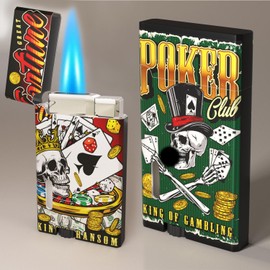 GErrit 2 Pack Skull Poker Windproof Flame Adjustable Lighter,Cool,Jet Torch Flame Lighters,Butane Refillable Torch,BBQ Candles Camping (No Butane Fuel)