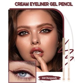 Burgundy Eyeliner Gel Pencil, Waterproof Smudge-Proof Retractable Eyeliner, Ultra-Fine Tip, Quick-Drying Long-Lasting, High Pigmented Waterline Eyeliner, Precision Eye liner Pen Makeup for Women-04