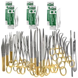 A2ZScilab Premium German 82 Pc Feline + Canine Spay Pack Stainless Steel Veterinary Set - Scissors Forceps Hemostats Needle Holder Backhaus Clamps + Extra Blades - All in 1 Complete Kit