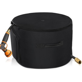Garden Water Hose Holder Storage Bag Pot，Water Hose Hider，Holds 150 ft Hose ,Bottom With Drain Holes and ixing straps，Patio and Indoor-Black