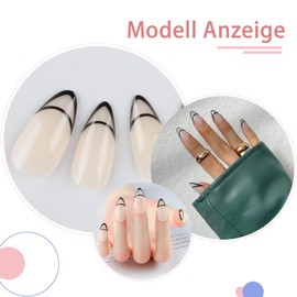 VIVID STELLA Shiny Almond Nails Line French Press on Nude Oval Designed Abstract Tips Full Cover Acrylic False Nails Sets 24 Pieces