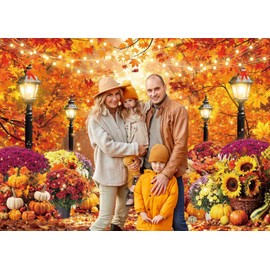 Fall Forest Photography Backdrop Autumn Pumpkin Sunflower Maple Leaves Background Golden Harvest Garden Path Banner for Thanksgiving Family Portraits Birthday Party Decor (8X6FT(94 x 70 inch))