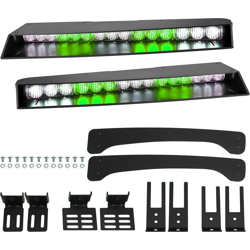 2-15 LED Green White Visor Light Bar Interior Upper Windshield