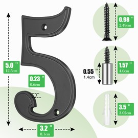 FumWens 5 Inch Modern House Numbers for Outside, Large Metal Address Numbers for House, Anti-Rust Floating House Numbers with Nail Kits for Front Door Garden Mailbox, Black Zinc Alloy Style (Black 5)