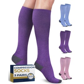 Pembrook Light Compression Socks for Women & Men - 3 Pairs | Cute Compression Socks Women | Compression Socks for Travel and Flight | Compression Socks for Pregnant Women | Pink, Purple, Blue