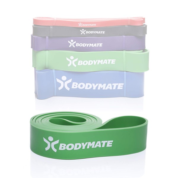 Bodymate Fitness Band, Elastic Resistance Band Made of Natural Latex, Trains Strength, Endurance, Coordination, Flexibility and Much More for Beginners & Professionals, 208 cm, green