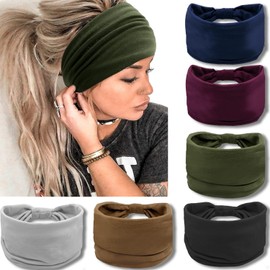 IVARYSS Wide Headbands for Women, Solid Knotted Head Wraps Turbans, Large African Style Head Bands Hair Accessories, 6 Pack