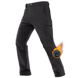 TACAVSEN Men's Winter Pants - Water Resistant Fleece Lined Snowboard/Ski Softshell Tactical Stretch Cargo Thermal Pants - Black 36