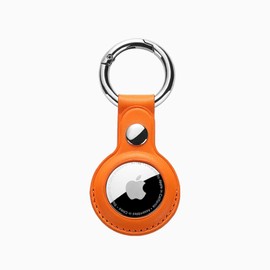 JIANDO AirTag Case, Genuine Leather, PU Leather, Key Ring, Shockproof, Drop Prevention, Lost Prevention, Convenient, Lightweight, Stylish, Key Finder, Compatible with Keys, Pets, Bags, Etc., Orange