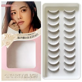 CLEAREYELASH False Eyelashes, Natural, Transparent Shaft, 3D Sculpted, Matsuek Construction, 10 Pairs, C02 Suppin Natural