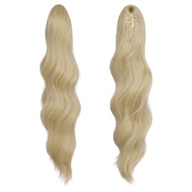 FESHFEN Ponytail Extensions Clip, 50 cm Hair Extensions Braid Long Ponytail Hairpiece Clip Wavy Extensions Braid Ponytail Hair Extension for Women Ladies Ash Blonde