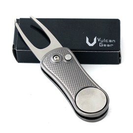 Vulcan Gear Switchblade Divot Tool with Pop-up Button & Magnetic Ball Marker - Lightweight Portable and Foldable