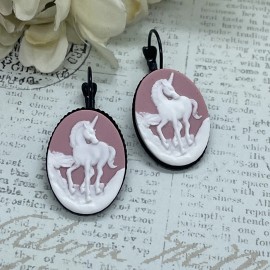 FANCY FOX BOUTIQUE Pink Unicorn Mythology Magic Black Wedding Birthday Gift Earrings Cameo Party