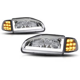 Compatible with Honda Civic 2/3-Dr 92-95 Headlight Assembly,LED DRL+Turn Signal,Chrome Housing Clear Corner