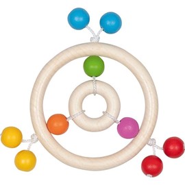 goki baby 65354 Wooden Grasping Toy Rainbow Colourful Wooden Balls and 2 Rings, Promotes Grip Reflex and Supports the Development Process, Made in Germany, 13 cm x 2 cm x 12 cm, from Birth
