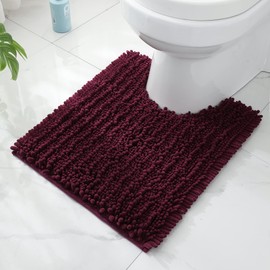 FLOLEOPA Luxury Toilet Rug, U-Shaped Shaggy Contour Mat for Bathroom, Super Absorbent Water, Non-Slip, Machine Washable, 24 X 20 Inches, Burgundy