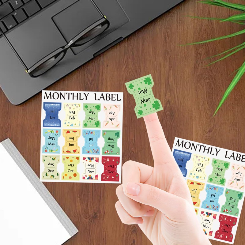 CIEMODA 4 Sheets Colorful Monthly Adhesive Tabs, 48 Pcs Monthly